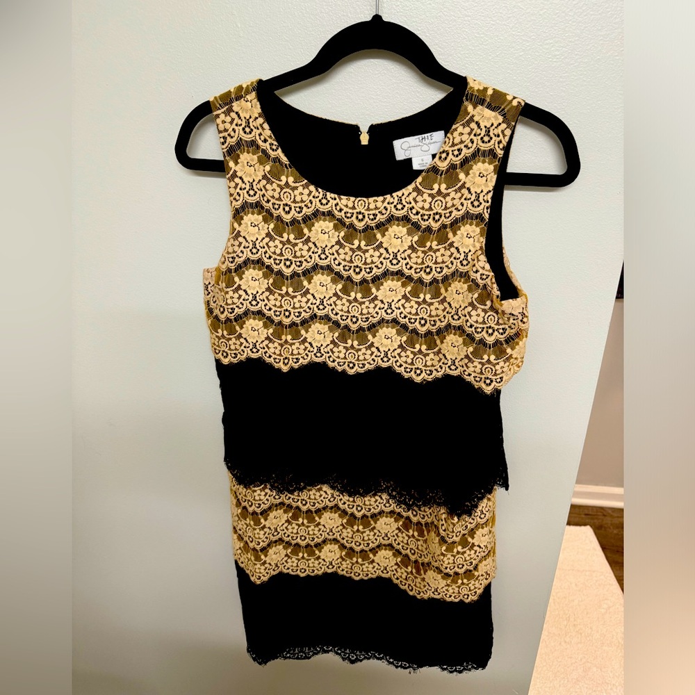 Jessica Simpson Lace Size 6 Beige and Black Dress